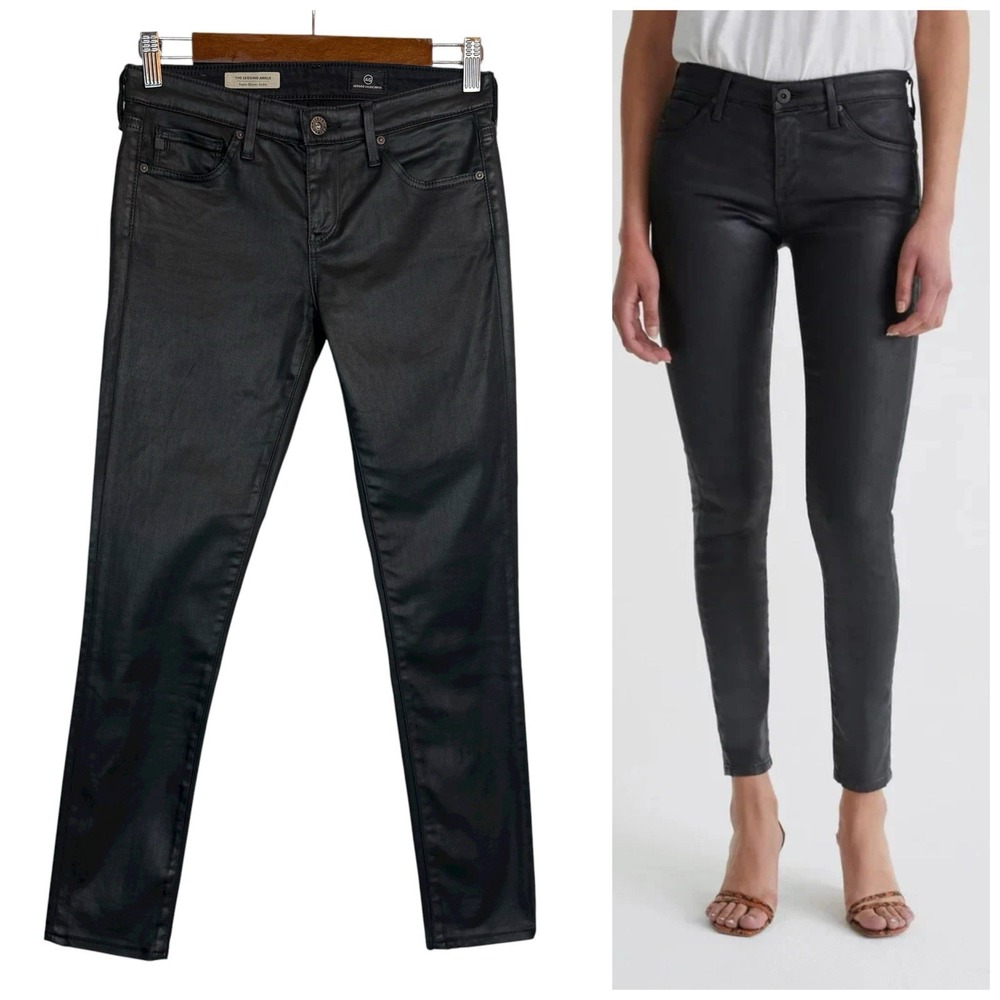 AG Adriano Goldschmied Womens 25 The Legging Ankle Jean Black Coated Leatherette